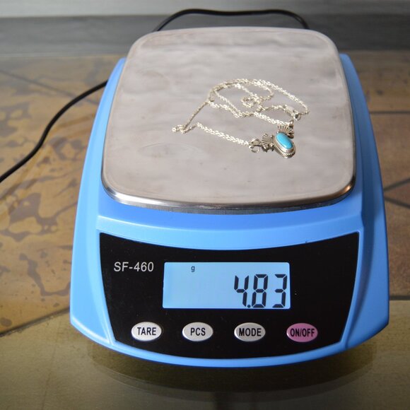 Navajo sterling silver and turquoise pendant necklace by Verley Betone - Picture 4 of 4